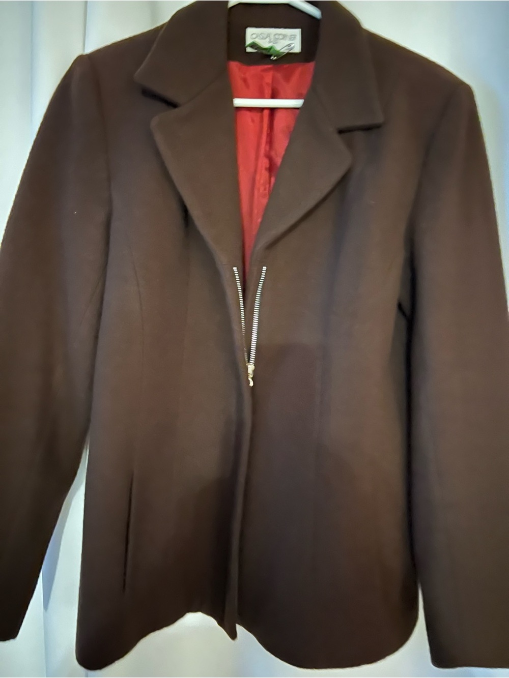 Casual Corner Dark Brown Wool Blazer with Red Lining